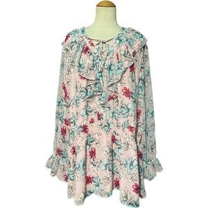 Lane Bryant Floral Ruffle Longsleeve Blouse NWT Pink Size 26